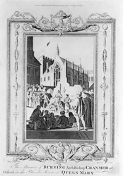 The Burning of Archbishop Thomas Cranmer (1489-1556) at Oxford in the Bloody Reign of Queen Mary (1516-58), engraved by Thomas Sparrow